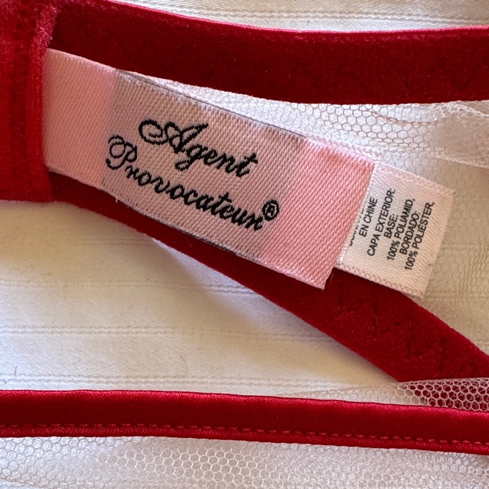 Rare Agent Provocateur Red Kiss Embroidered Sheer Bra Set 34B / AP 3(S/M) - Picture 2 of 9